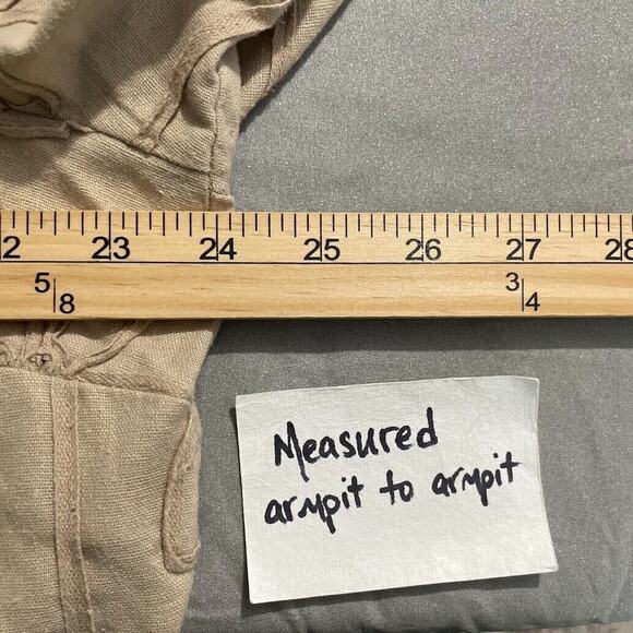 CJ Banks Top Plus Size 1X Beige Linen Soutache Embroidered Lagenlook Minimalist - Picture 8 of 9